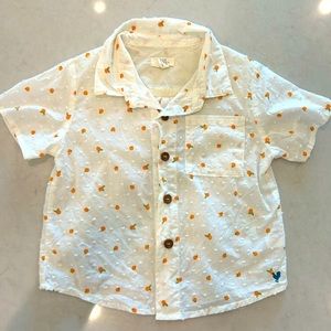 Pink chicken / Blue Rooster boys ditsy orange shirt EUC size 2Y